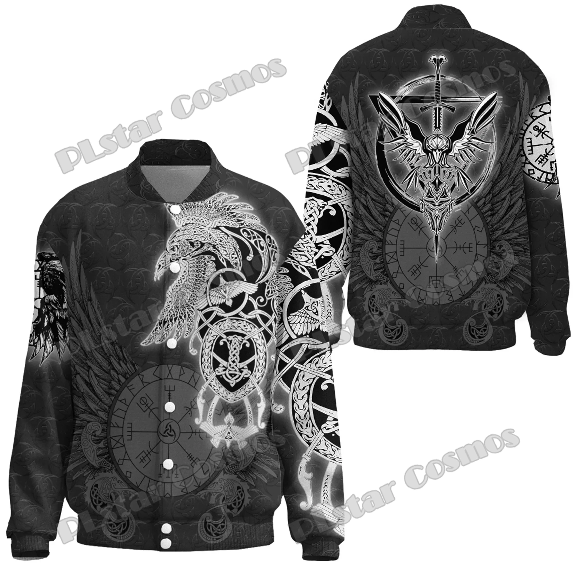 Raven Gold Tattoo Symbol 3D Printed Fashion Men's Thicken Stand-Collar Jacket Unisex Casual Winter Baseball Jacket FX50