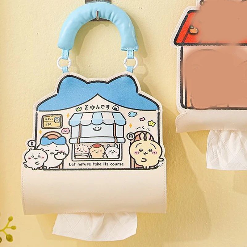 New Girl Anime Chiikawa Tissue Pouch Wall Wall-Mounted No-Drill Dustproof Storage Draw Paper Bags Cute Cartoon Bags for Woman