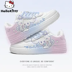 Sanrio Cartoon New Print Luxury Shoes Cinnamoroll Kuromi Melody Fashion Versatile Sneakers Y2k Women Cute White Flat Board Shoes