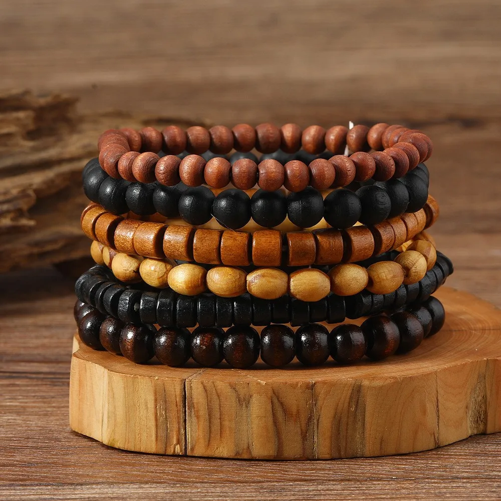 Multi-piece Set Wood Beaded Bracelet for Men Women Yoga Meditation Tree of Life Cross Bracelets Couple Friends Jewelry Gift