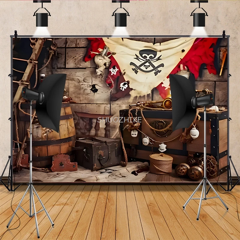 Retro Pirate Treasure Map Backdrop for Photography Nautical Island Background  Birthday Party  Boys Portrait Photo Props HD-01