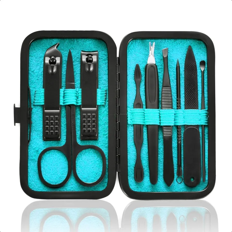 

Manicure Set 9 in 1 Stainl Steel Nail Clippers Scissors Pedicure Tools Kit Portable Travel Grooming Kit for Men and Women with