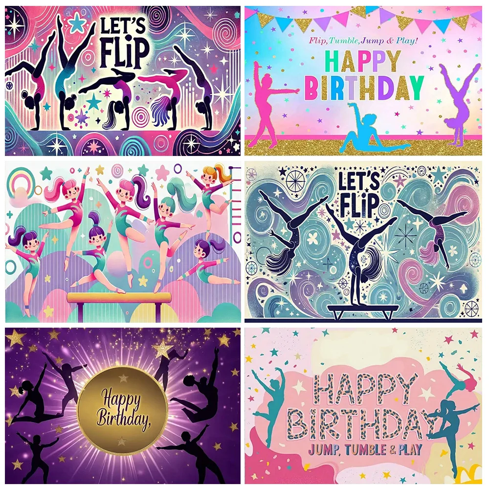 

Rhythmic Gymnastics Theme Backdrop Girl Birthday Party Decorations Let's Flip Gymnastic Backdground Banner Photography‌ Props
