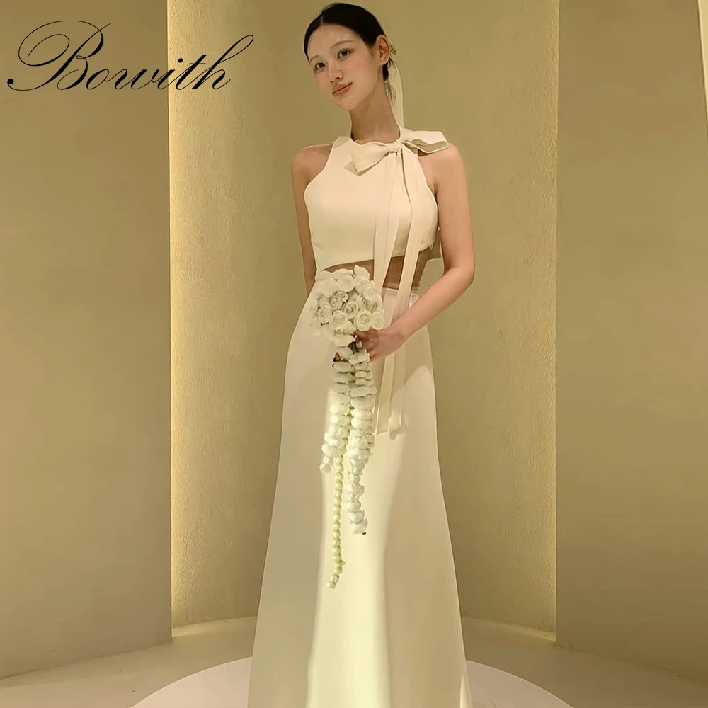 

Bowith O-Neck Bow Sleeveless Wedding Dresses Korea Photo Shoot Floor-Length Customized Bridal Gown Wedding Reception Dresses