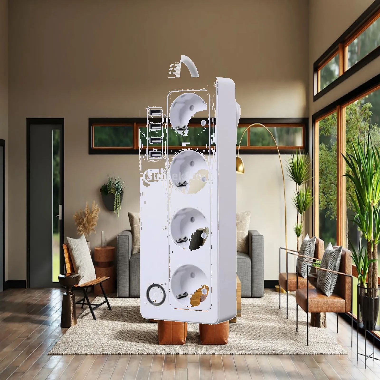 EU Smart Power Strip with USB Charging Ports Timer Function for Home Appliances Living Room Bedroom Voice Control Compatible
