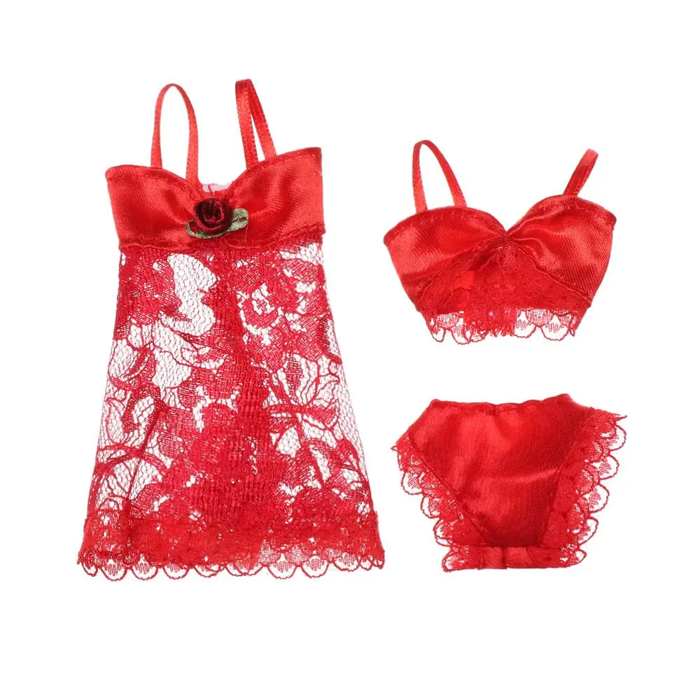 3Pcs/Set 3 In 1 Clothing Underwear Lingerie Bra Dress Lace Pajamas Homewear Accessories Clothes for Doll DIY Toy