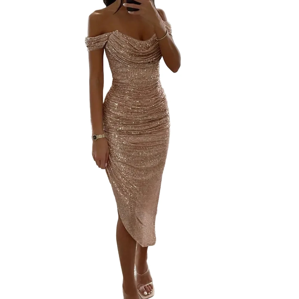 Vestido de festa requintado fora do ombro vestidos aplicáveis para casamentos disponíveis em vários tamanhos novo vestido elegante