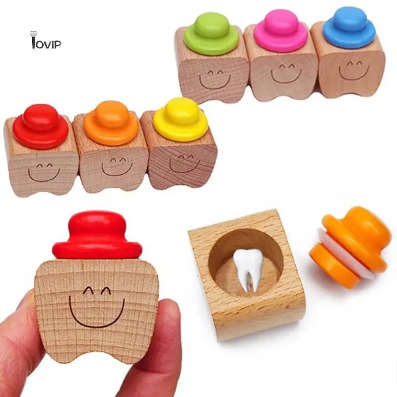Wooden Baby Tooth Box Milk Teeth Organizer Storage Collection Boy Girl Souvenir Case Infant Kid Cute Gifts for Children Keepsake 1