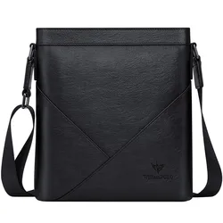 WILLIAMPOLO Brand Luxury Men's Shoulder Bag Genuine Leather Designer Business Man Messenger Bag Black Cowhide Small Briefcase