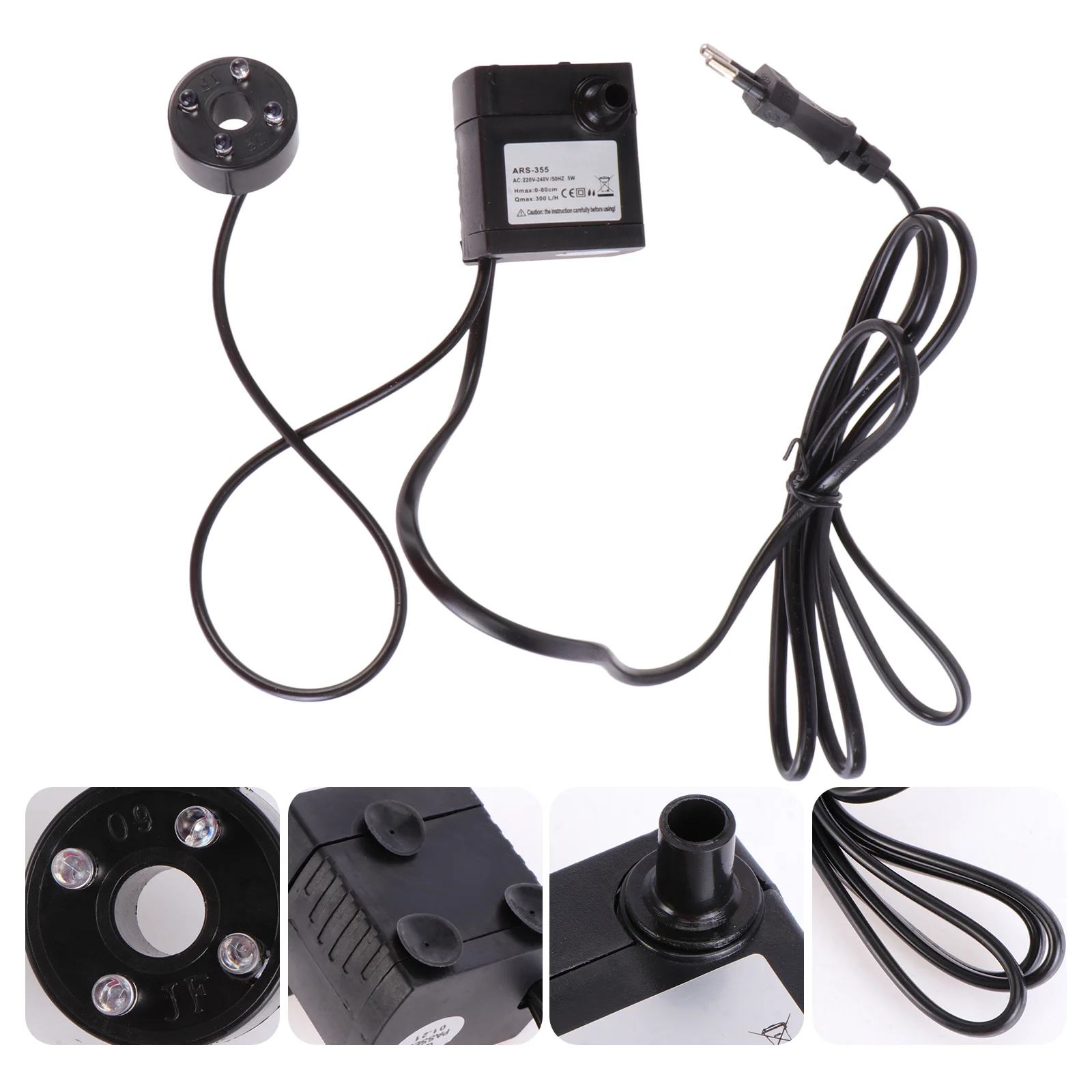 

3W Led Submersible Water Pump Adjustable Flow Quiet Pond Aquarium Fountain Eu Plug 4 Color Light Easy Clean Rotating Knob 4Led