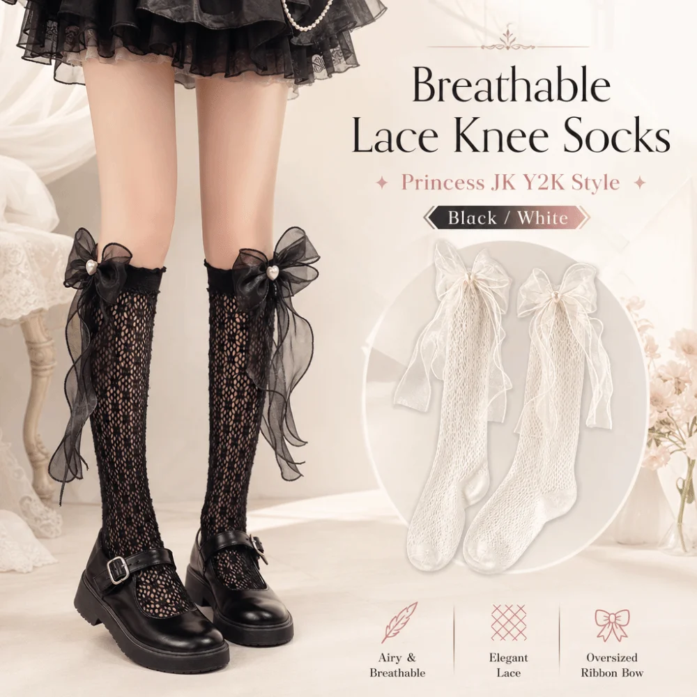 Sweet Lace Trim Knee High Socks Ruffle Bowknot Lace Children's Socks Mesh Thin JK Fishnet Stockings Summer Wear