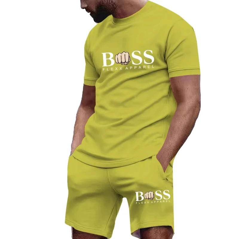 Men Lettes Printed Set 2 Piece Set Men T-Shirt Shorts Pants Suit Casual Short Tracksuit Vintage Outfit Sportswear Male Clothing