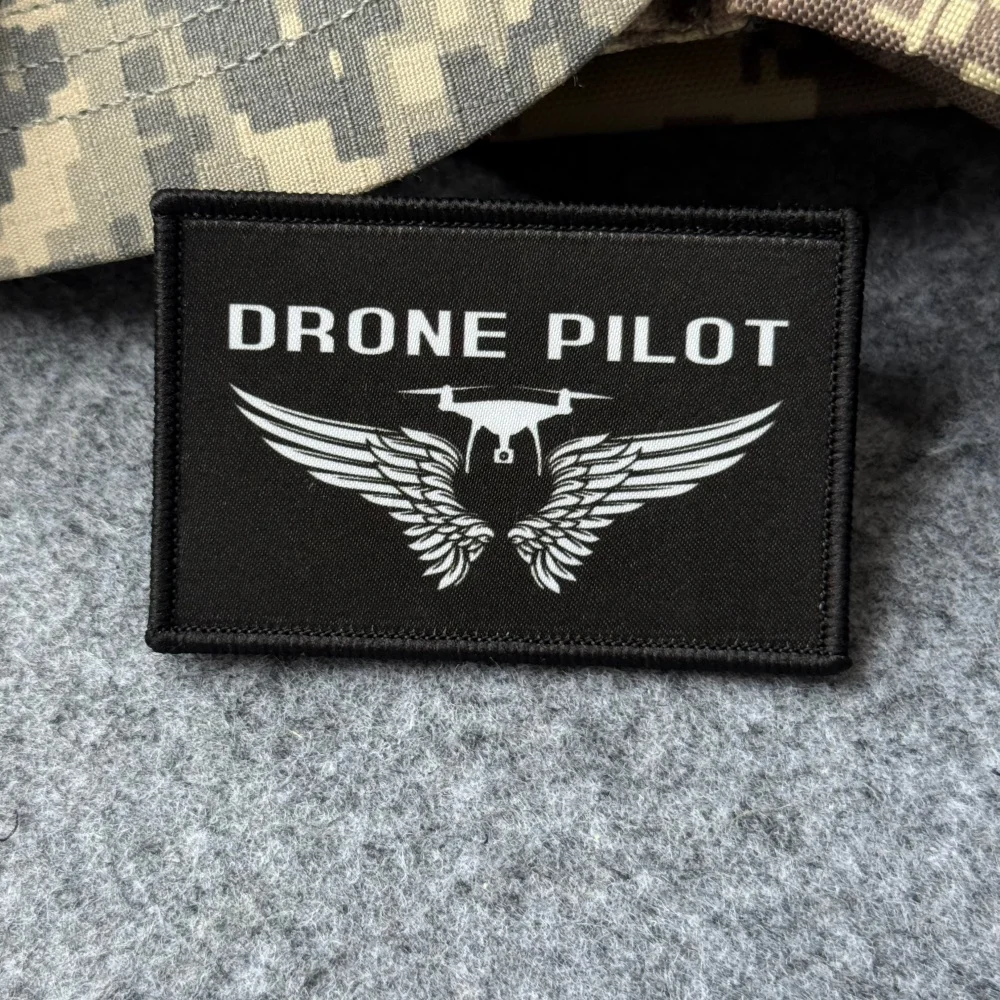 Tactical Drone Pilot Printed Patch Quadcopter UAV Operator Wings Morale Badge Hook and Loop Emblem for Military Backpack Decor