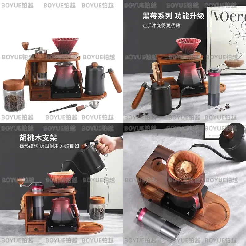 Manual Coffee Grinder Set with Pour Over Dripper and Storage Stand Hand Crank Brewing Kit for Home Barista Essentials