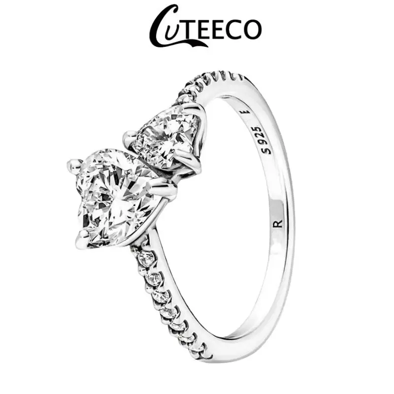 CUTEECO Fashion Silver Color Finger Ring for Women Simple Shiny Zircon Wedding Engagement StackedJewelry