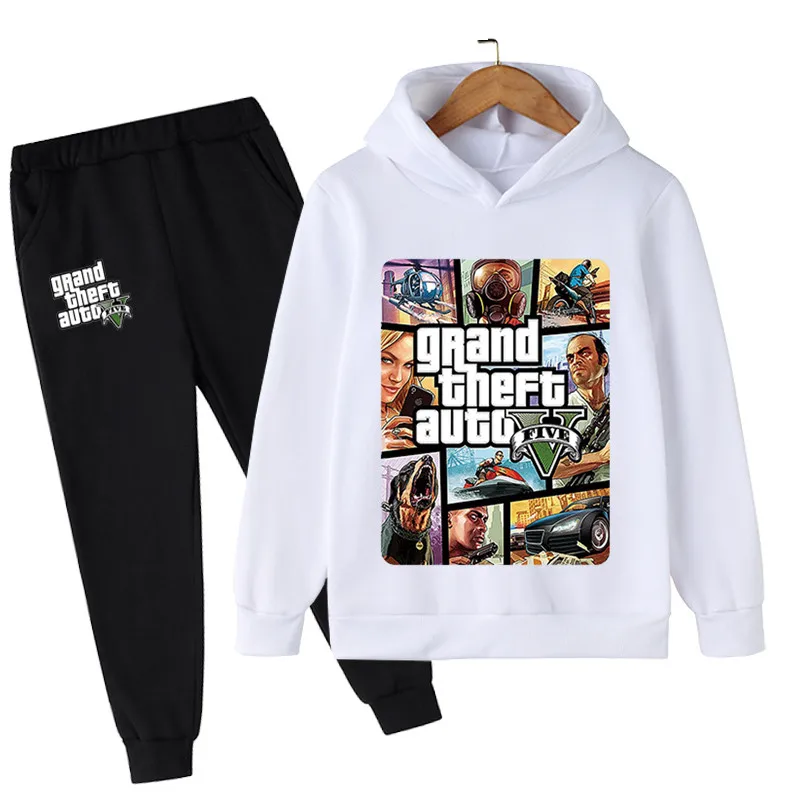 Children Boys Gta 5 Set of Clothes Autumn Children Cartoon Hoodies Tops+long Pants 2pcs Suit Kids Game Gta 5 Clothes 4-14 Years