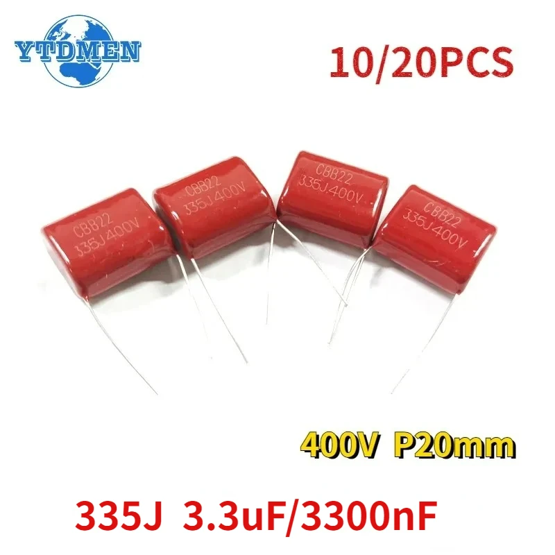 10/20PCS 335 CBB Capacitors 400V 3.3uF 3300nF P20mm Polypropylene Film Capacitor Kit