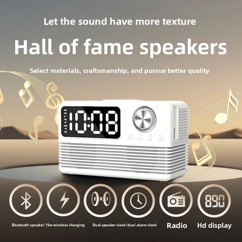 

Vintage Bluetooth Speaker Radio with 15W PowerWireless Charging LED Digital Display Portable Bluetooth Speaker