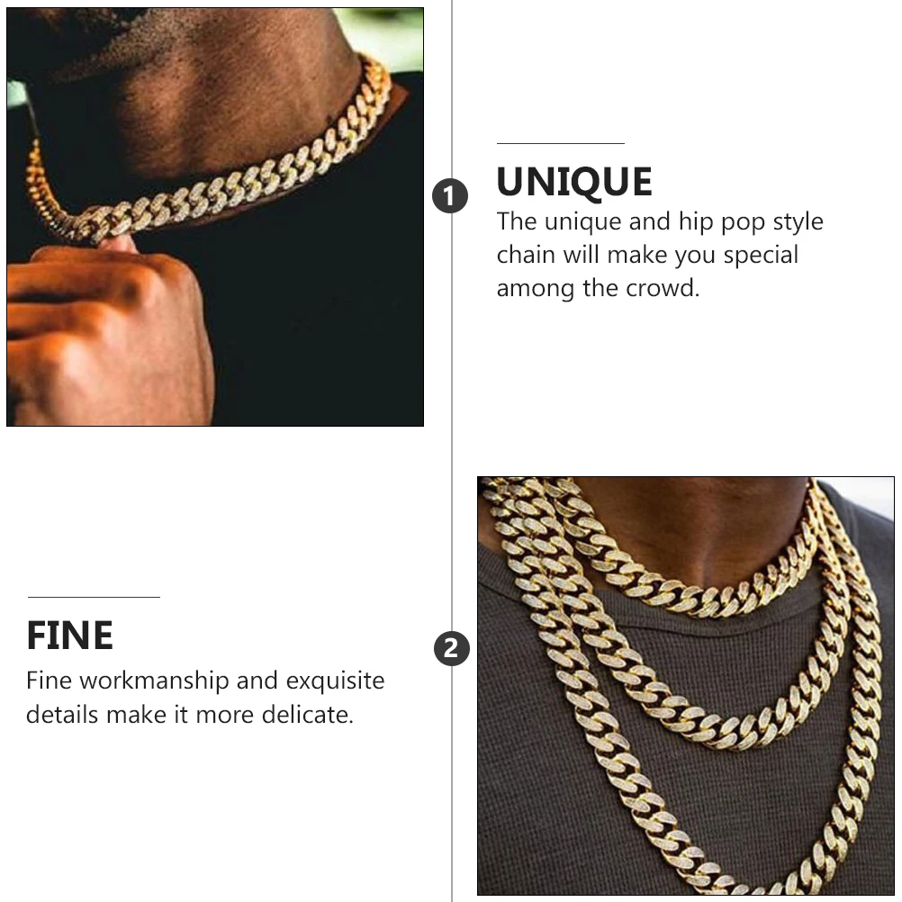 

1Pcs Full Rhinestone Cuban Chain Hip Hop Style Jewelry Men Accessories Stylish Vintage Punk Necklace Gift for Birthday Valentine