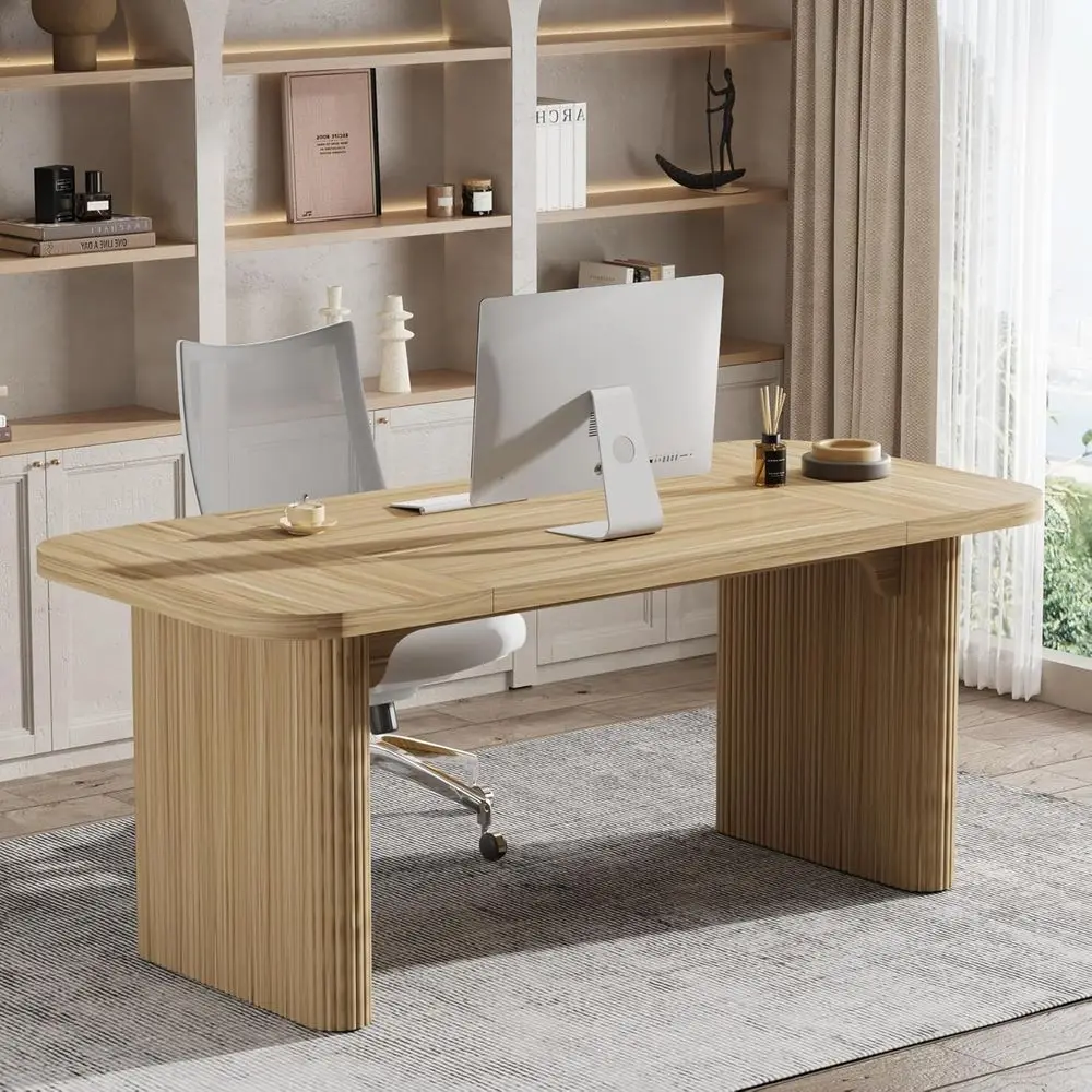 

62 Large Maple Wood Executive Desk with Double Pedestal, Easy Assembly, Chair Not Included
