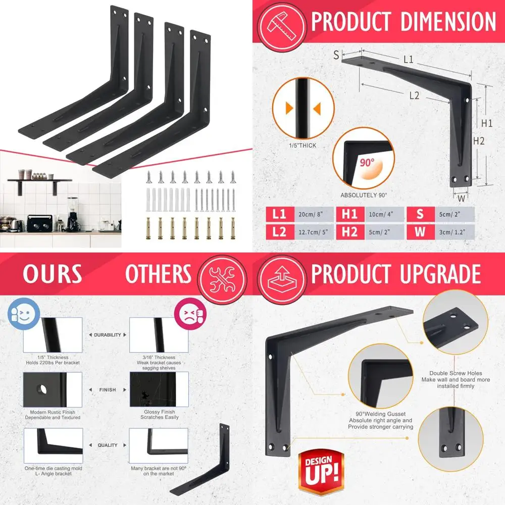 

Industrial Heavy Duty Modern Farmhouse Corner Brace Joint, 8 Thick, Holds Up to 220 lbs