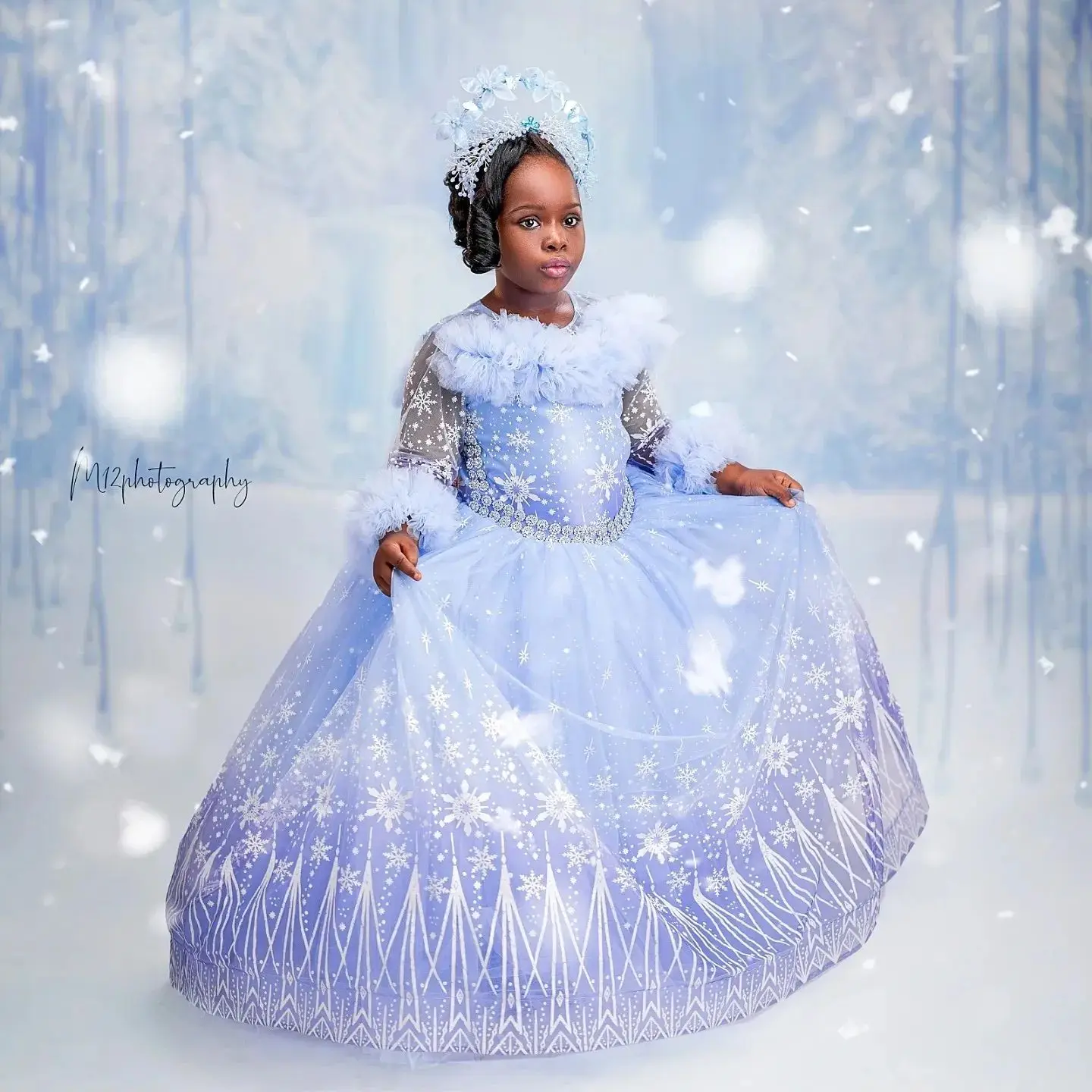 Light Sky Blue Frozen Girls Birthday Dresses for Party Customized Lace Beading Flower Girl Dresses Ball Gowns for Wedding