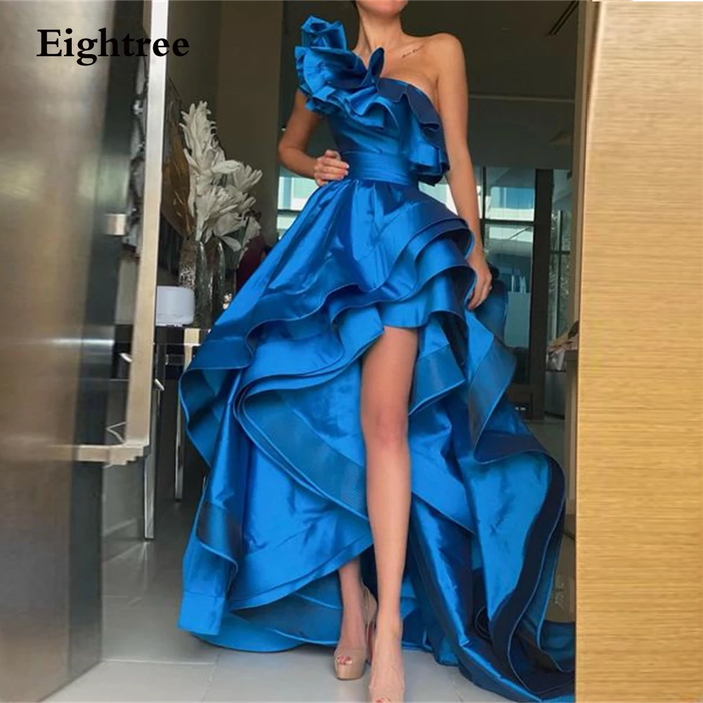 Eightree Royal Blue One Shoulder Evening Dress Ruffers Stain Long Tail Prom Dresses Robes De Soirée Special Occasion Party Gowns