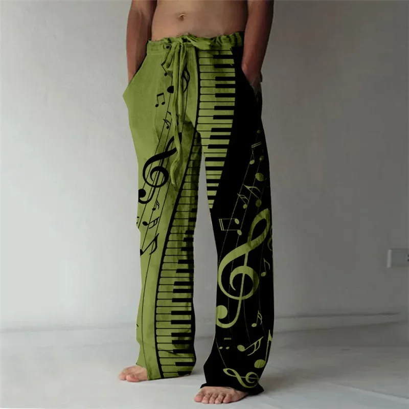 Summer beach pants men's simple casual wide-leg pants 3D printing music fashion wide-leg pants Hawaiian style pants