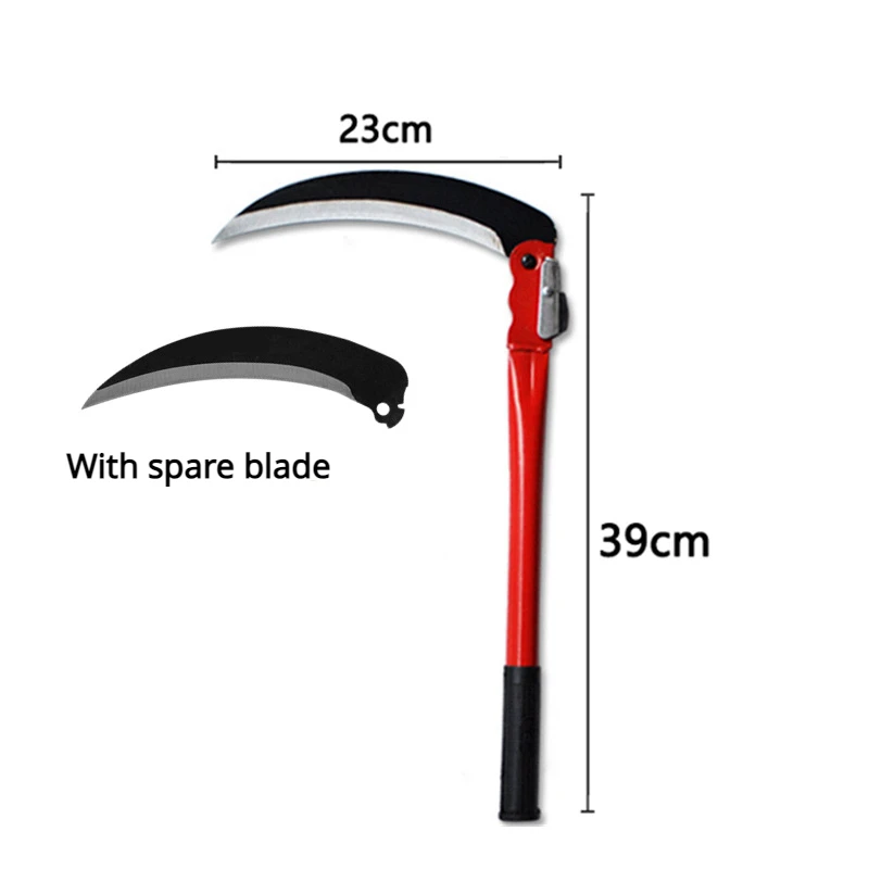 Agricultural Folding Sickle Long Handle Folding Scythe Lawn Mower Gardening Grass Weeding Knife with spare blade Garden Tool
