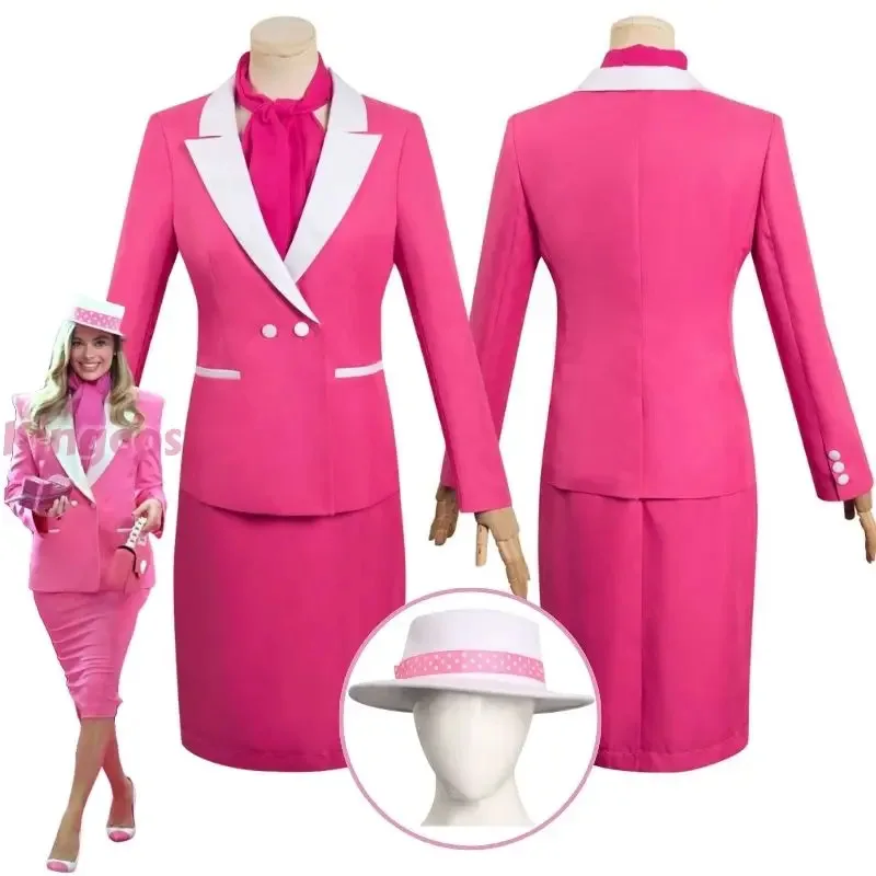 

Margot Pink Barbei Одежда для взрослых женщин Косплей Фантазия Костюм Куртка Платье Шляпа Барби Фильм Наряд Женский Костюм на Хэллоуин