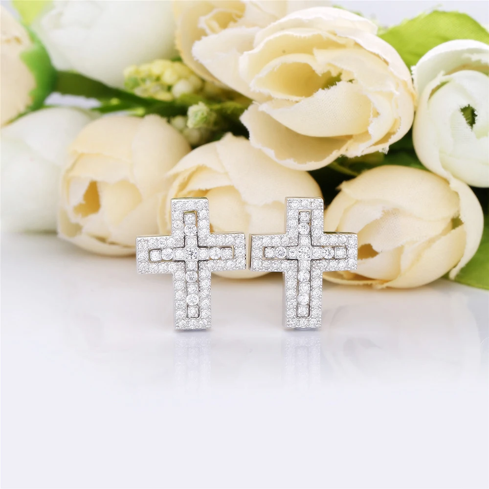 SHADOWHUNTERS 925 فضة الجوف الصليب وأقراط مع واضح تشيكوسلوفاكيا فام Mujer فضة مجوهرات أقراط Teeny #3