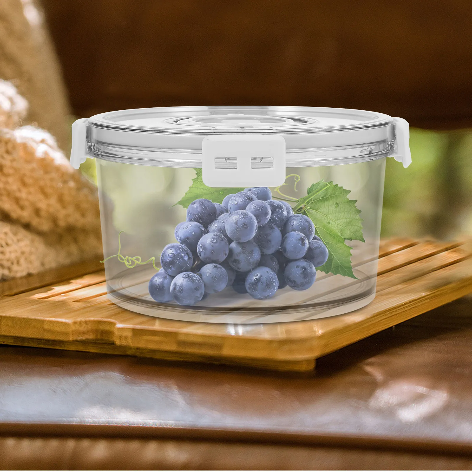 Round Timing Food Container with Sealed Ring and Built-in Freshness Timer Lid for Refrigerator Freezer Storage Fruits Vegetables