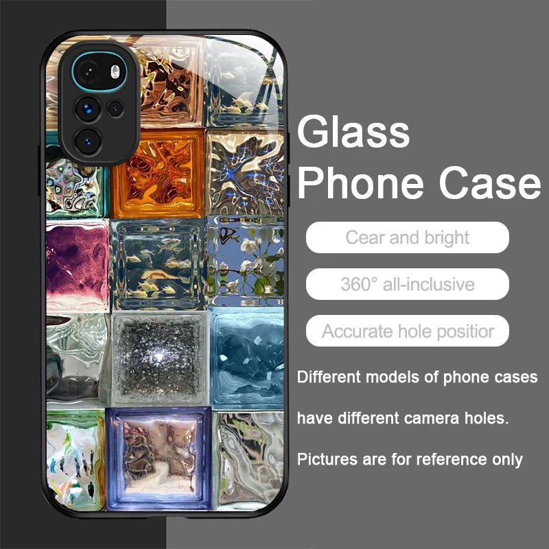 خمر الفني مربع لغز كريستال الزجاج المقسى جراب هاتف لموتورولا موتو G85 G84 G75 Edge 50 الانصهار 40 Neo 30Pro غطاء