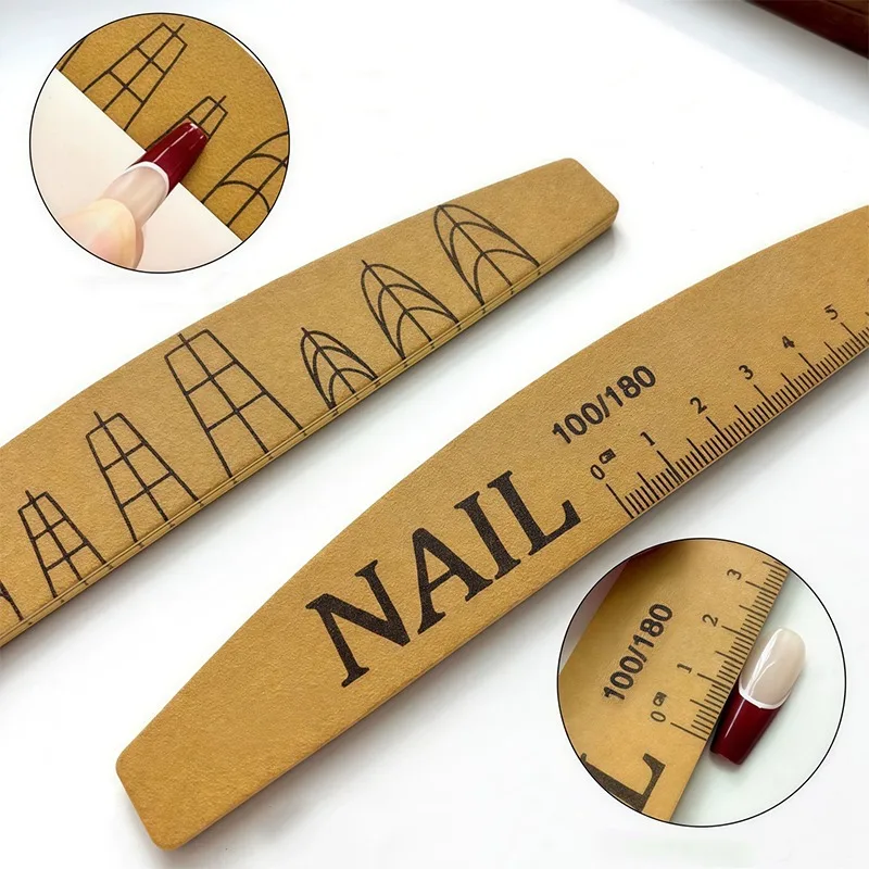 Washable Nail File Ruler Set with Scale 100/180 Grit Double Sided Nail Sanding Bar Manicure Pedicure Polishing Nail Art Tools