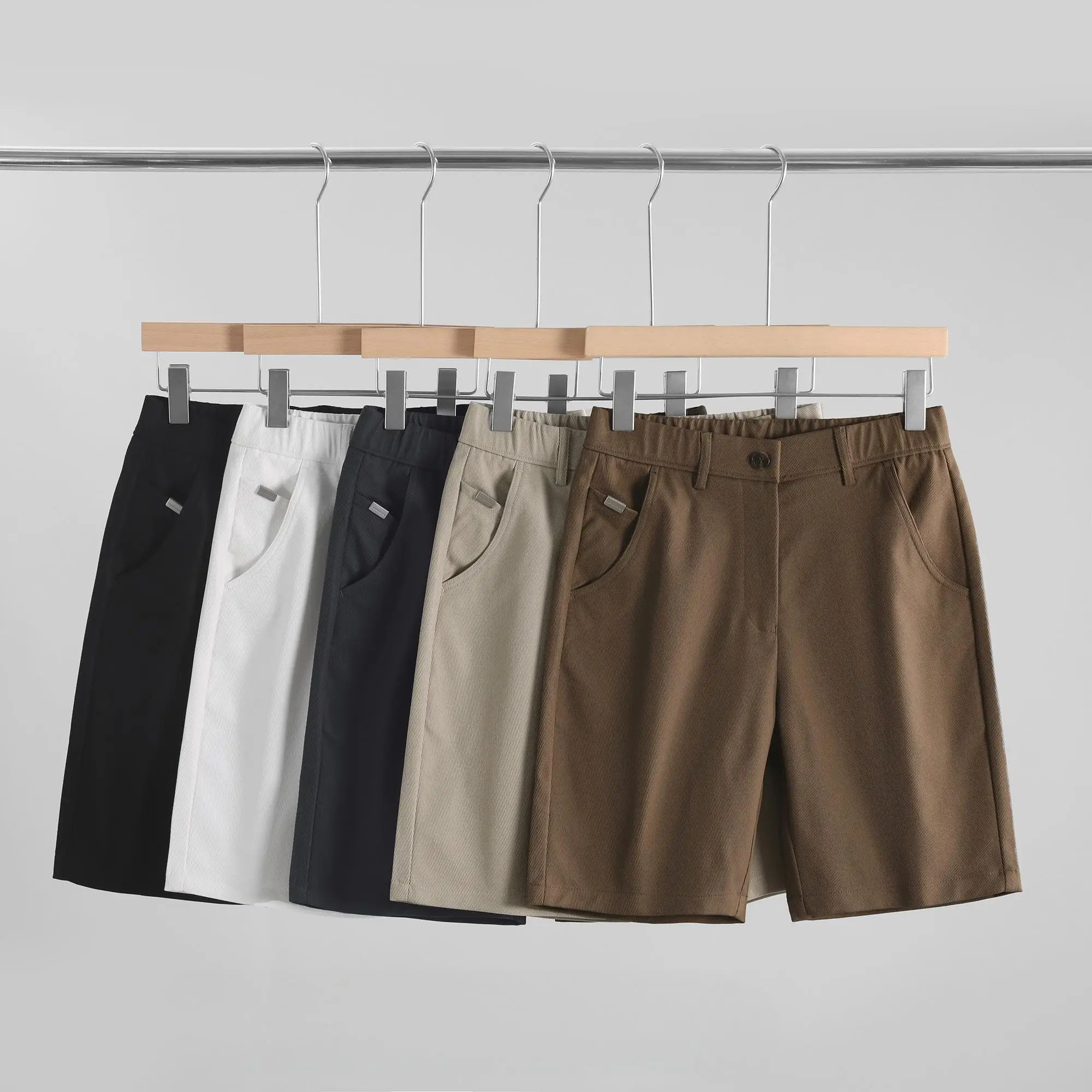 

Men's Pure Color Texture Short Pants Retro Simple Korean Style Breathable Versatile Summer Trendy Casual Five-Point Mid-Pants