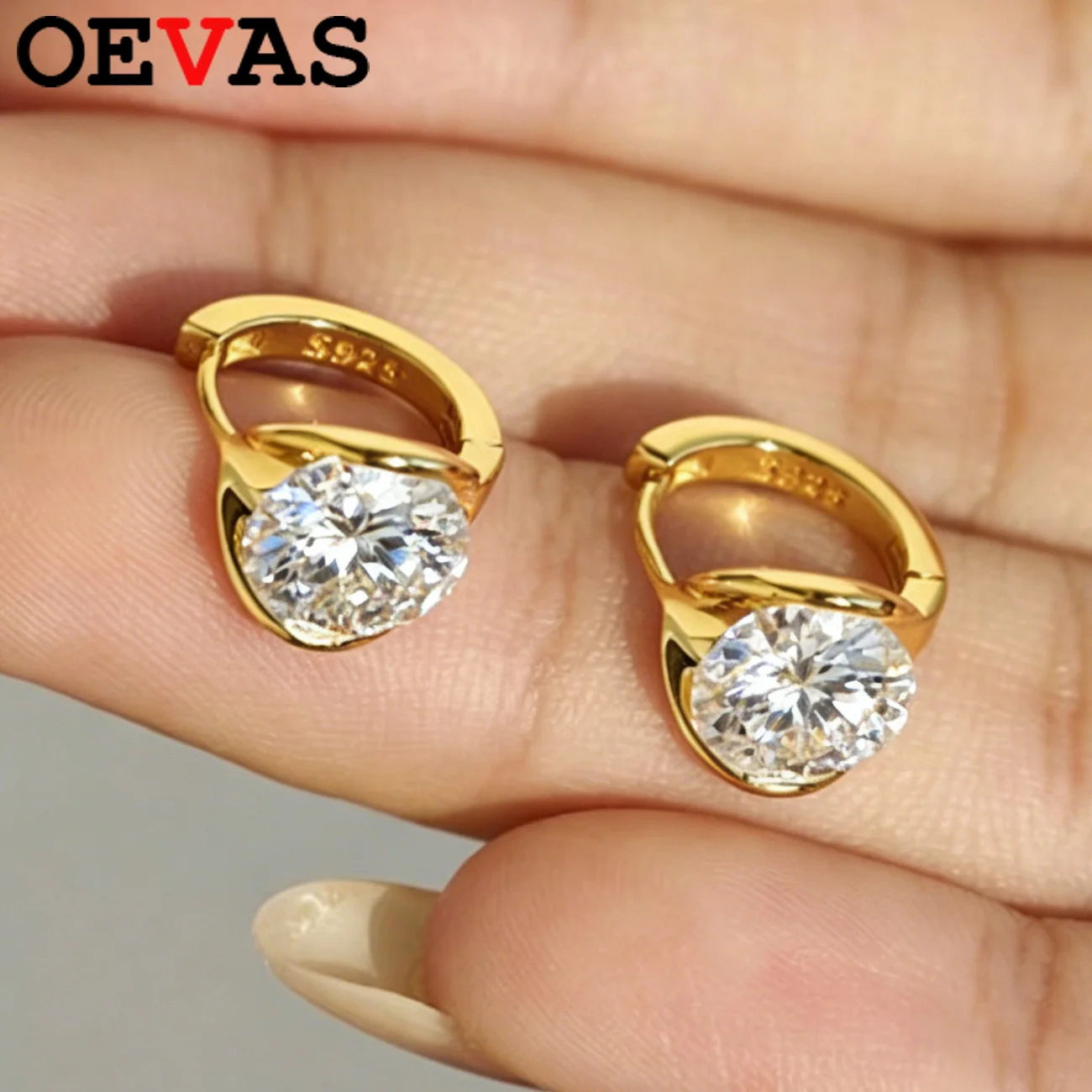 

OEVAS 4cttw/6cttw Moissanite Hoop Earrings For Women S925 Silver Plated 18K Gold Half Bezel Set Ear Buckles Fine Jewelry Gift