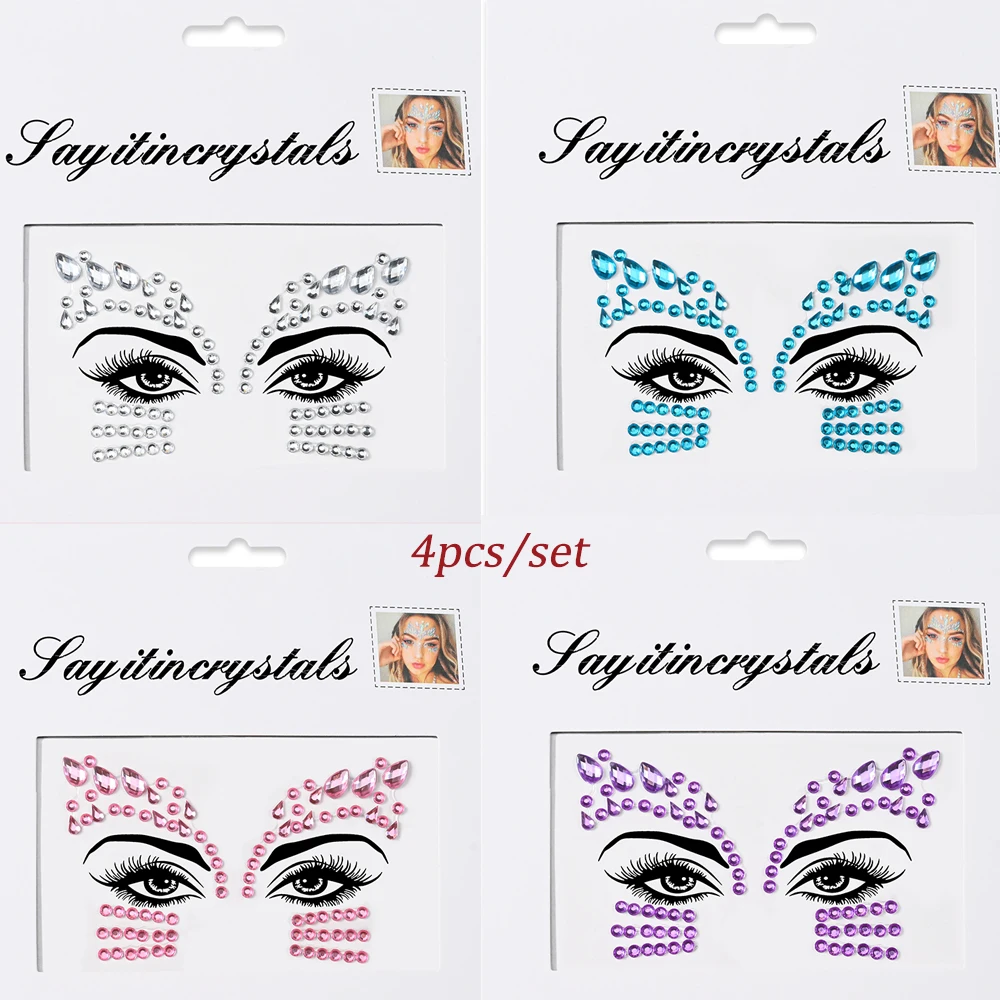 

4PCS/set 3D Butterfly Design Face Eye Party Makeup Tattoo Sticker Self-Adhesive Luxury Crystal Face Slider Colourful Face Decal#