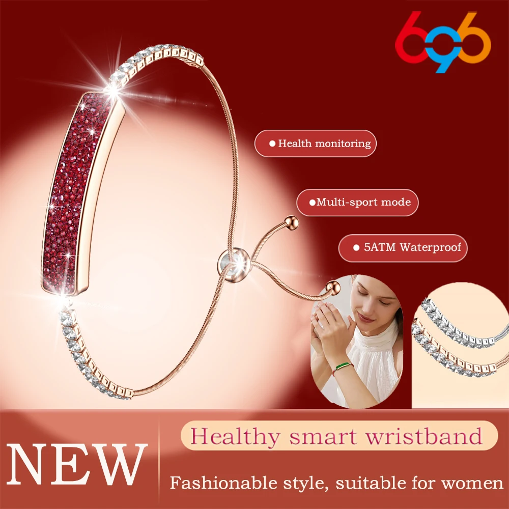 

696 Женский Смарт-браслет для подсчета шагов и здоровья, 24 часа, монитор сердечного ритма, сна, 5 атм, водонепроницаемый ремешок для часов с бриллиантами, женский смарт-браслет для девочек