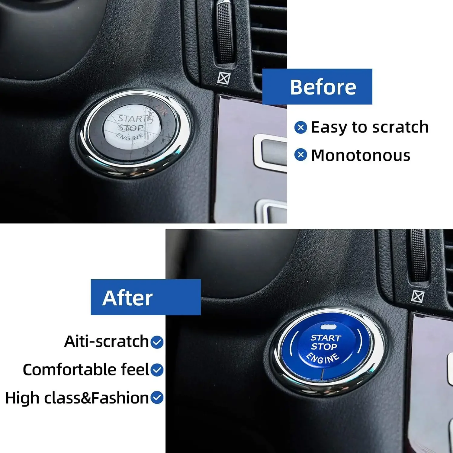 غطاء كسوة زر إيقاف تشغيل المحرك ، ديكور من سبائك الألومنيوم مناسب لـ Infiniti Q50 ، Q50L ، QX60 ، أزرق ، 2