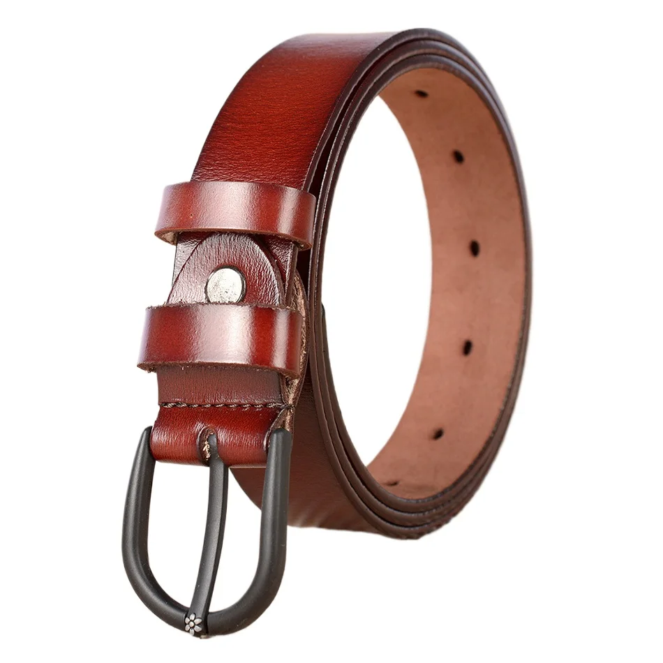 

Burgundy Ladies Jean Belts Real Leather Pin Buckle Belt Cowskin Female New Design Retro Designer Brand Fashion Women Waist Belt