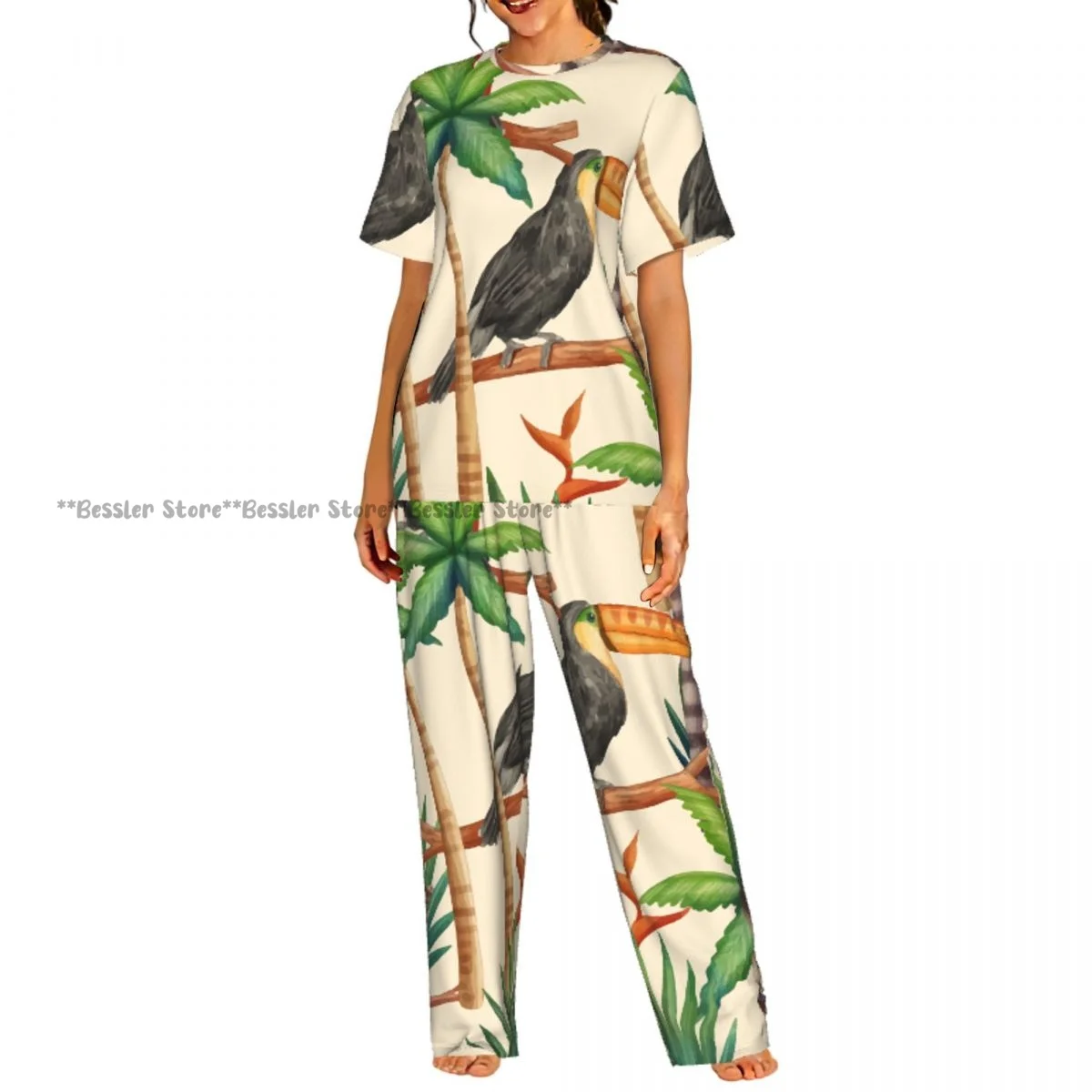 

Women's Tropical Animals short sleeve trousers casual pajamas set