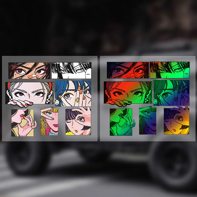 

Holographic Anime Girl Peeking Waterproof Vinyl Stickers Set For Car Laptop Helmet Decor Decal
