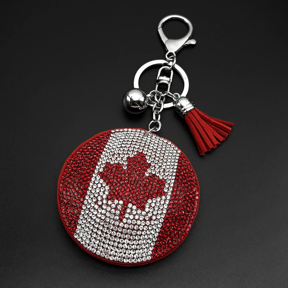 Canadian Flag Maple Leaves Keychain For Bags Women Men Shine Rhinestone Female Hanging Party Pop Key Chain Jewelry Bag Body Kit