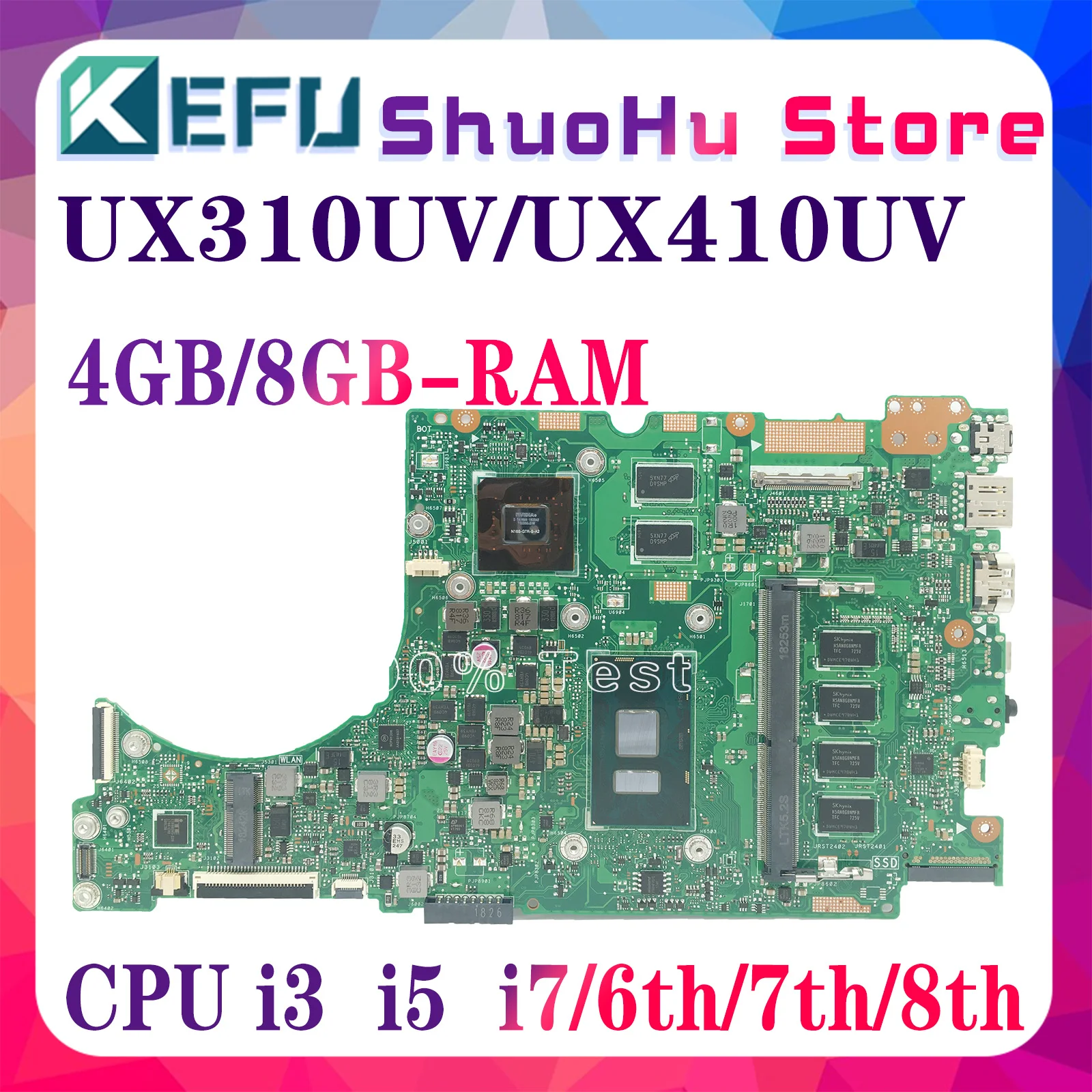 UX310UV Laptop Motherboard For ASUS Zenbook UX410UV  UX310UQ UX310UQK RX310UV UX410UQK UX410UAK RX410U I3 I5 I7 4GB/8GB GT940MX