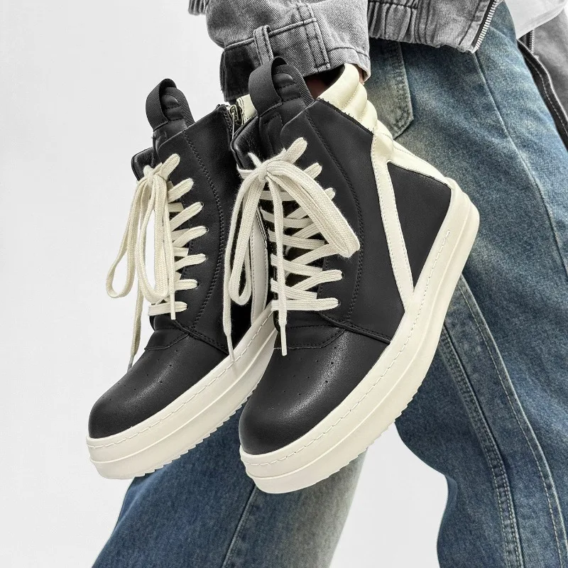 

Мужские высокие ботинки, классические черно-белые цветные модные и удобные повседневные мужские ботинки на толстой подошве