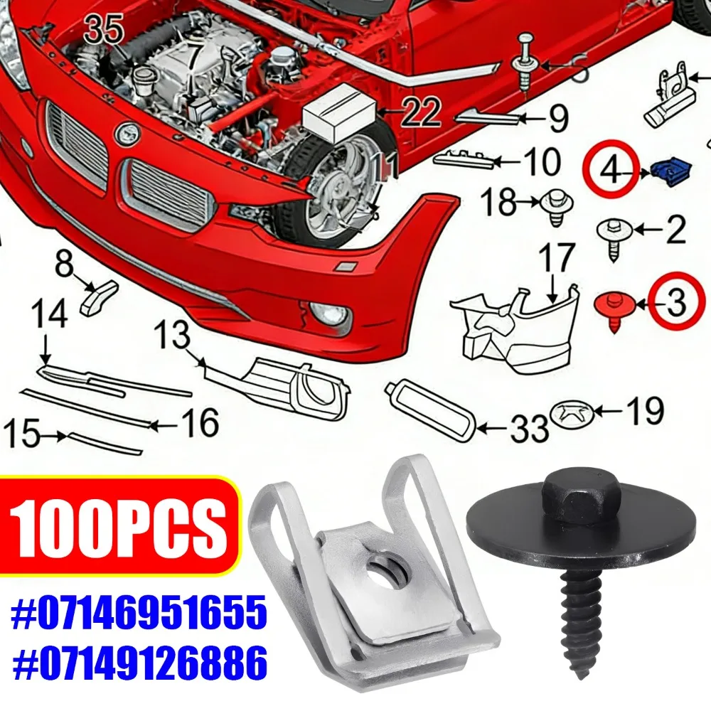 Auto Bumper Screw U-Clip Kit for BMW 07149126886 07146951655 Metal Hex Bolt Speed Fastener Clips Fender Splash Shield Retainer