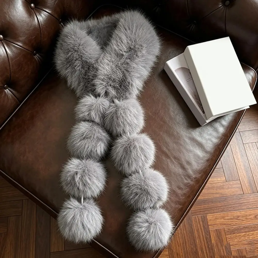 Women Faux Fur Scarf Winter Neck Warmer with Magnetic Buckle Draping Design Plush Long Soft Collar for Cold Weather