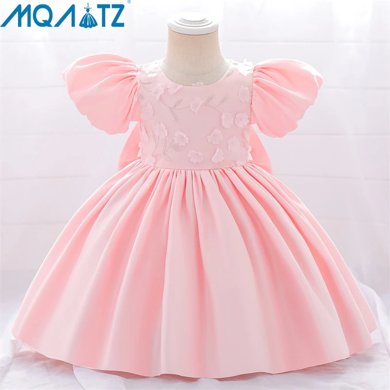 

MQATZ Summer Dress Floral Bow 1 Year Kids Tutu Newborn Christening Princess Vestido Toddler Children Baptism Baby Girl Clothes