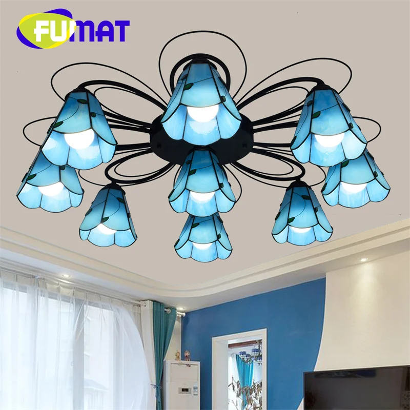 

FUMAT Tiffany glass Mediterranean-style blue ceiling light deco the living room Dining Room Bedroom bar aisle overhead light