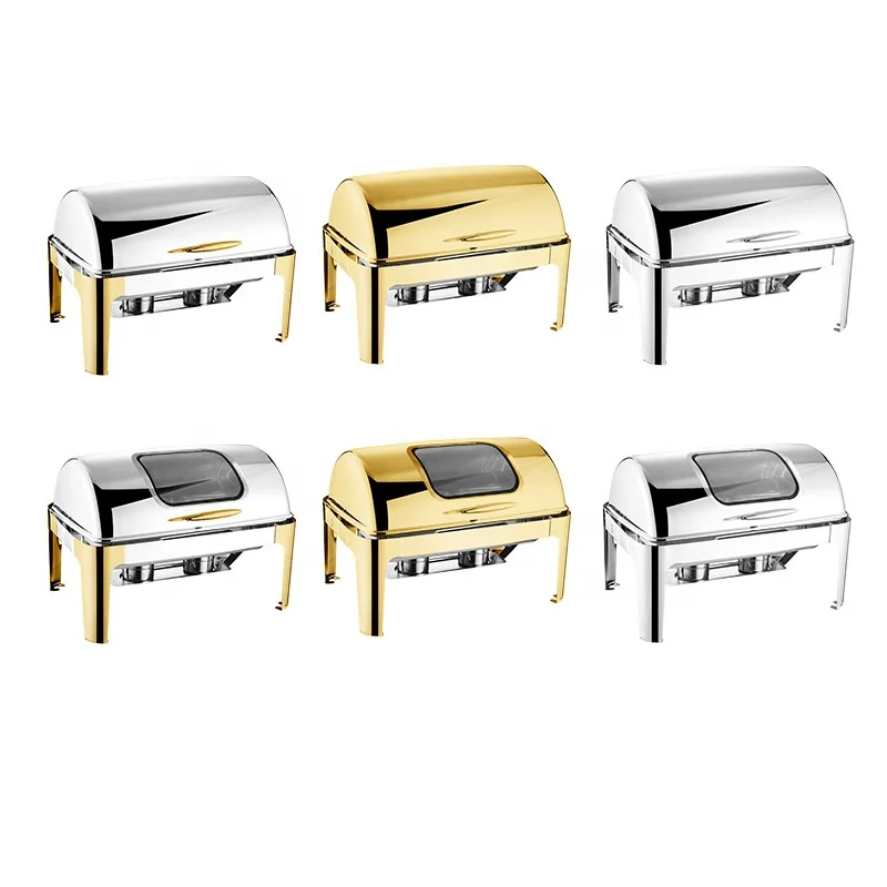 Luxury Rectangular Roll Top Stainless Steel Chafing Dish 9L Large Capacity Fancy Decorative Buffet Set Silver Hotels Restaurants - view 4